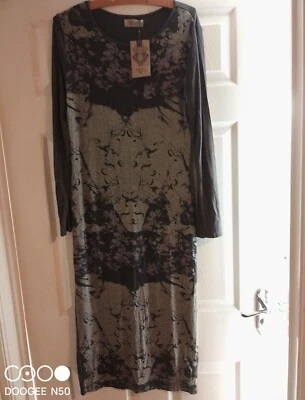 Label Lab grey long sleeve jersey midi dress pattern front stretch size 16  bnwt - Image 1 of 4