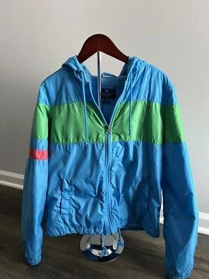 Chaqueta cortavientos American Eagle Outfitters para mujer forrada mediana azul verde Foto 1 de 4