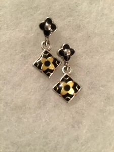 Brighton Alhambra Earrings Gold & Black Enamel Drop Dangle Floral Stud - Picture 1 of 5