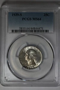 1939-S .25  PCGS  MS64   Washington Quarter, Silver 25 Cents - Picture 1 of 2