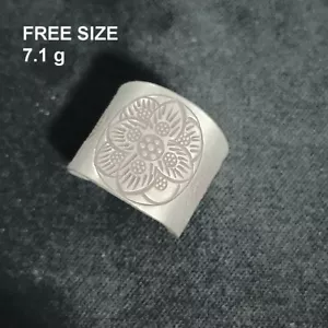 FINE SOLID SILVER RING FIXED SIZE VINTAGE 7g LOTUS CARVED BAND #RR073 - Picture 1 of 5