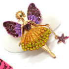 Fashion Women Purple Yellow Crystal Ballet Girl Fairy Angel Wing Brooch Pin