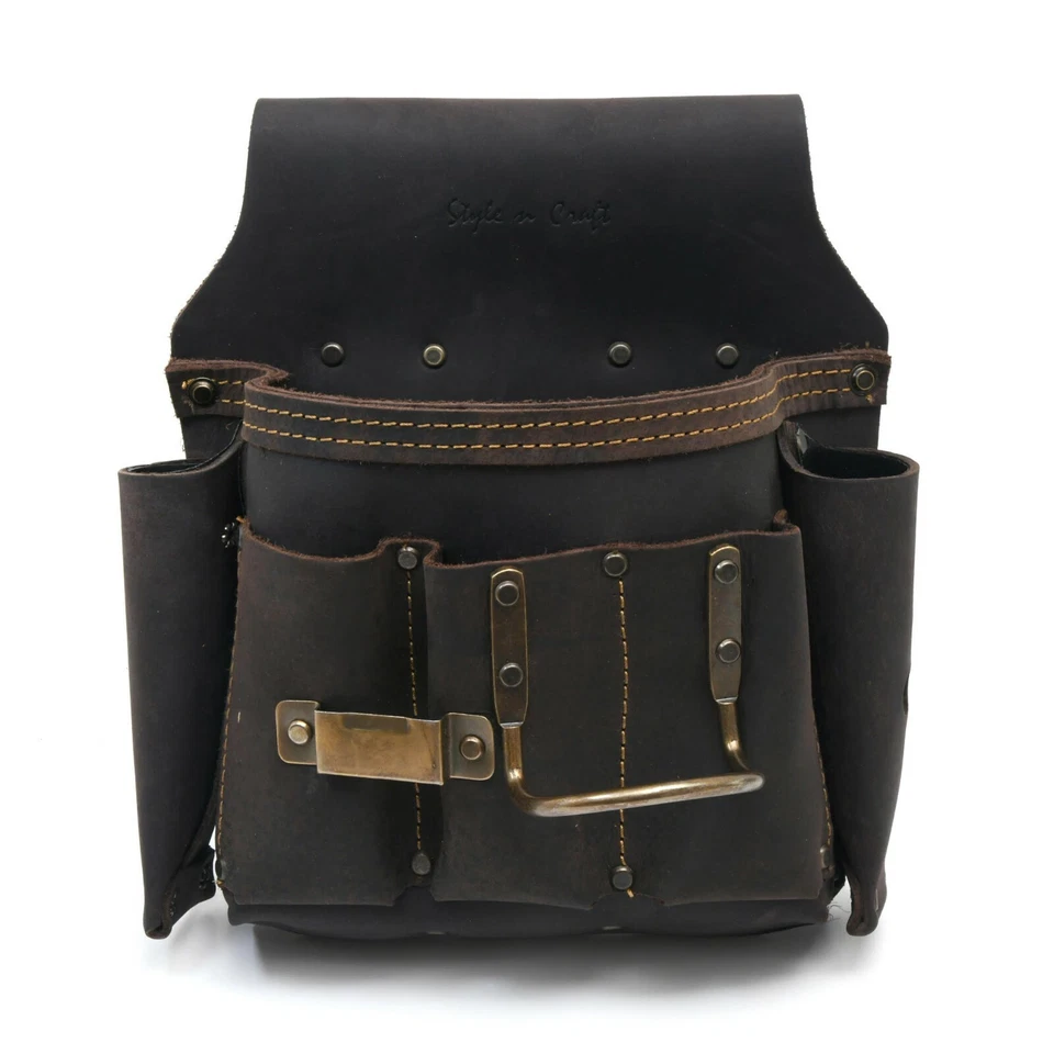 Style n Craft  70685 - 6 Pkt Drywall Hanger Tool Pouch - Top Grain Oiled Leather - Image 1 of 1
