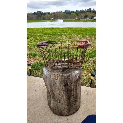 Vintage Wire Basket, Antique Basket with Red Handles Cover