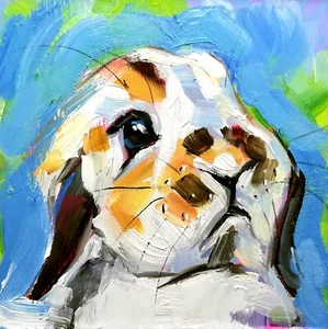 Lindo Conejo Conejo Original Pintura al Óleo Animales Salvajes Arte de Pared Firmado - Imagen 1 de 6