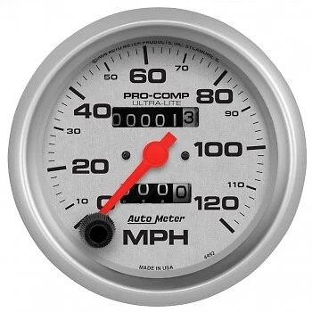 AutoMeter 4492 3-3/8 in. Speedometer, 0-120 MPH, Mechanical, Ultra Lite, Silver - Image 1 of 1