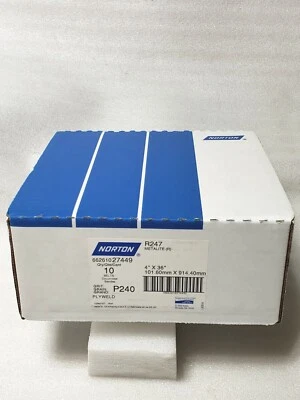 10 -  NORTON USA 27449 4" x 36" Coated Power Sanding Belt 240 Grit R247 Metalite - Image 1 of 4