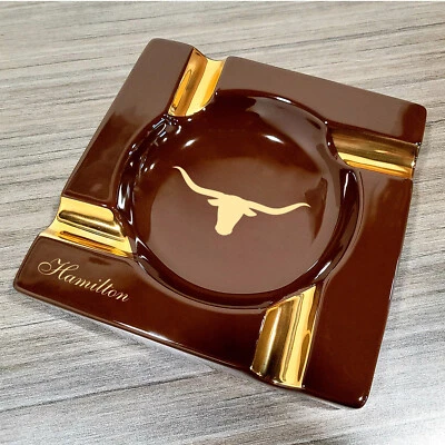 Cenicero de cerámica personalizado negro y dorado para 4 cigarros - monograma personalizado, logotipo, nombre Foto 1 de 3