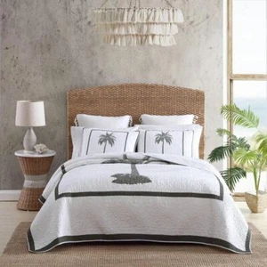Tommy Bahama Quilt King Machine Washable Soft Cotton Palm Island Botanical Gray - Picture 1 of 6