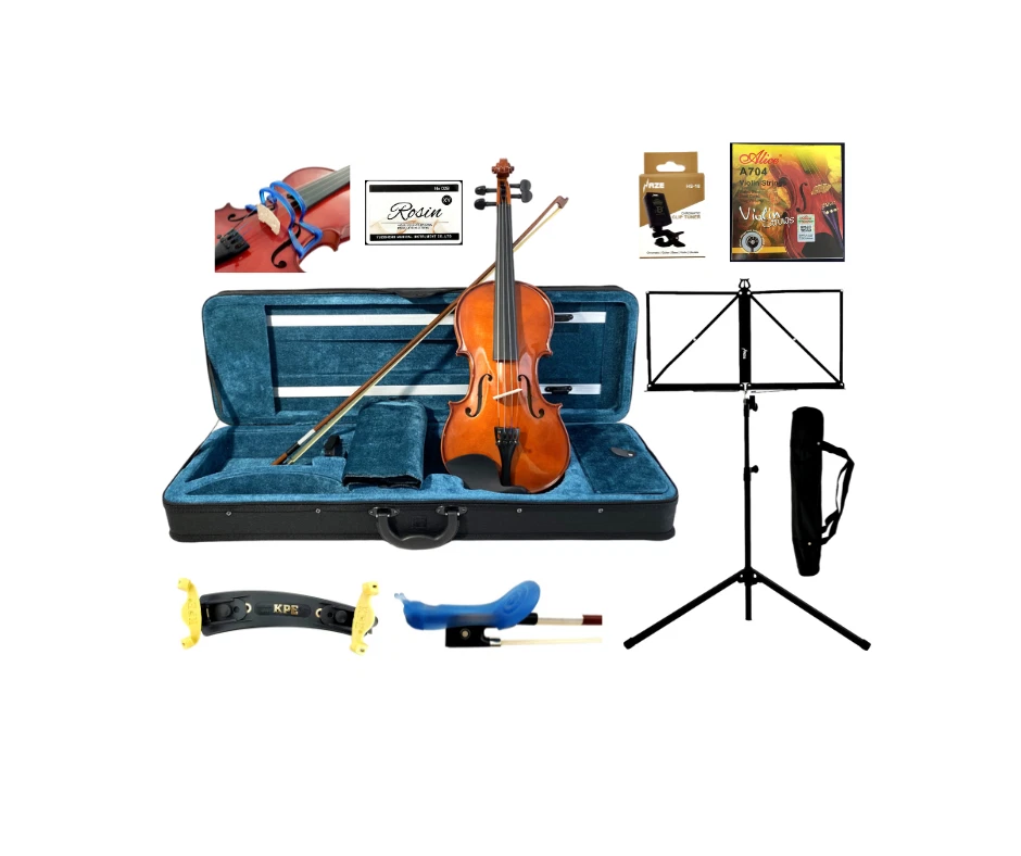 Caraya Wooden Violin Set-All Size w/Stand,Foam Case,Bow,String,Rosin,Collimators - Image 1 of 4