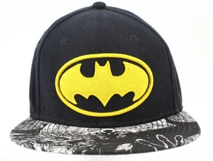 DC Comics Black White Gray Yellow Batman Emblem Acrylic Wool Poly Cap - Picture 1 of 7