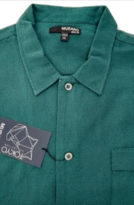 $69.50 Murano Men's Slim Fit Short Sleeve Dots Shirt Cotton Spruce Green [XL] - Picture 1 of 4