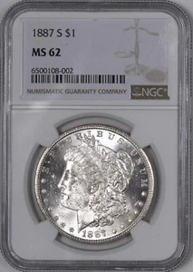 1887-S Morgan Silver Dollar, Better Date $1 - NGC MS62 - - Picture 1 of 2