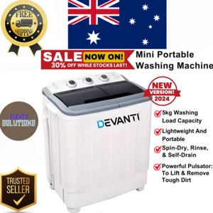 Devanti 5kg Mini Portable Washing Machine Twin Tub Spin Camping Caravan Outdoor - Picture 1 of 12