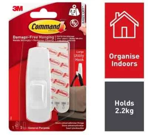 Gancho utilitario grande Command, blanco, L, 1 gancho y 2 tiras adhesivas (paquete de 1) - Imagen 1 de 9