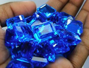 50 Ct Lab- Created Topaz Blue Emerald Shape CERTIFIED Loose Gemstones Lot