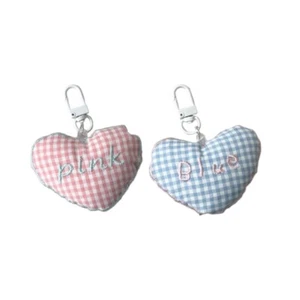 Cute Lattice Heart Keychain Pendant Cotton 3D Love Shaped Keyring Hanging Decors - Picture 1 of 10