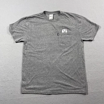 RIPNDIP T-Shirt Men M Gray Pocket Tee Lord Nermal Cat Graphic Streetwear Funny - Image 1 of 4