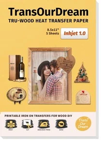 5 hojas de papel de transferencia de calor de madera de 8,5 x 11" para impresora de inyección de tinta planchada - Imagen 1 de 6