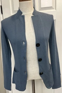 Peserico Tricot Womens Button Up Sweater Blue Wool Silk Cashmere Size S EUR 40 F - Picture 1 of 21