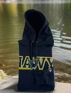 Champion US Navy Drawstring Hoodie Mens Size Large Sweatshirt Navy Blue - Picture 1 of 11