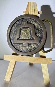 Vintage 70s Solid Brass Belt Buckle Bell System Telephone NJ Atlantic Excellent - Picture 1 of 3