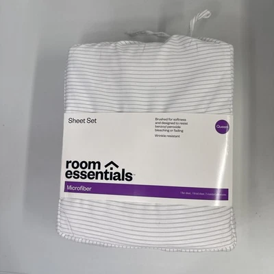 Queen Size Grey Stripe Printed Microfiber Sheet Set - Room Essentials - Image 1 of 3