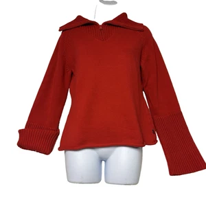 Tommy Hilfiger De Colección Años 90 Mujeres XL Rojo Tejido Suéter 1/4 Cremallera Cuello Tortuga Broches Lados - Imagen 1 de 9