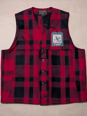 CHALECO DE LANA FILSON MACKINAW ROJO NEGRO A CUADROS HECHO EN EE. UU. GRANDE Foto 1 de 4