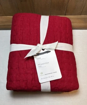 Pottery Barn Pick-Stitch Hecho a Mano Algodón Lino Acolchado Falsa ~ Euro ~ Red Berry Foto 1 de 4