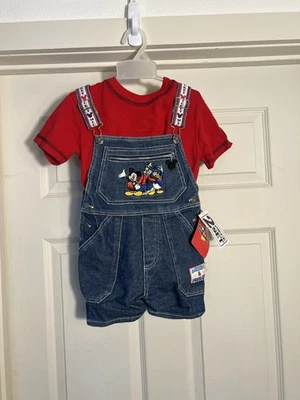 Rare Mickey For Kids Vintage Mickey Mouse 4T 100 denim overalls Outfit NWT - Image 1 of 4