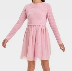🥥 Cat & Jack Girls Long Sleeve Rib Tulle Dress Dusty Pink Size L(10/12) 🆕 - Picture 1 of 6