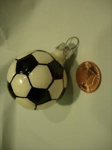 CHRISTMAS TREE Ornament HOLIDAY DECOR GLASS SOCCER BALL SPORTS ATHLETIC 2" - Picture 1 of 2