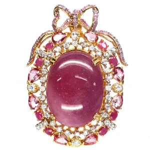 Heated 25 X 32 mm. Pink-Ruby Zircon Topaz Sapphire Brooch Silver 925 Sterling - Picture 1 of 5