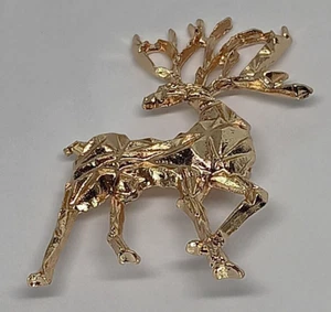 Golden Colored Reindeer Shiny Brooch Pinback Christmas Lapel Pin - Picture 1 of 2