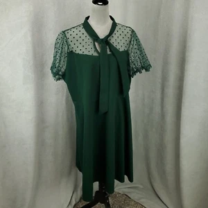 Pinup Fashion Dress Womens 22W Green Sheer Top Swiss Dot Tie Neck - Picture 1 of 10