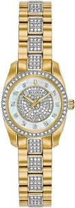 Reloj de vestir para mujer Bulova 98L241 cristal dorado de Swarovski esfera MOP blanca - Imagen 1 de 5