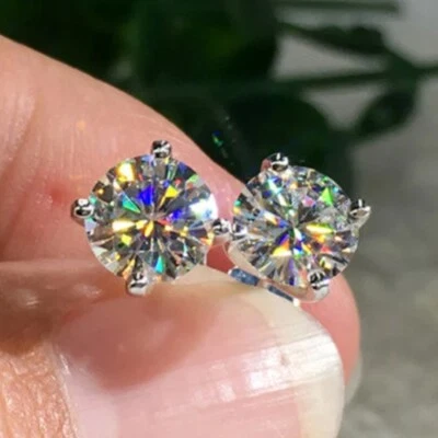 Tachuelas de diamantes blancos tratados certificados de 4,80 quilates de plata 925 gran brillo Foto 1 de 4