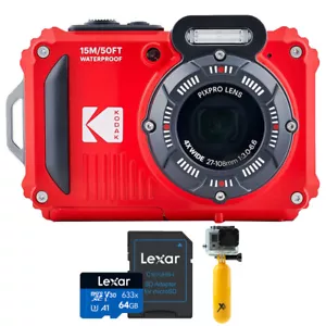 Kodak PIXPRO WPZ2 FHD Rugged Digital Camera, 16MP, Red + 64GB Memory Card Bundle - Picture 1 of 12