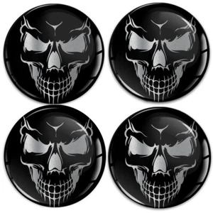 4 x 70 mm Silikon Aufkleber für Radnabenkappen Nabenkappen Badge Totenkopf schwarz - Bild 1 von 3