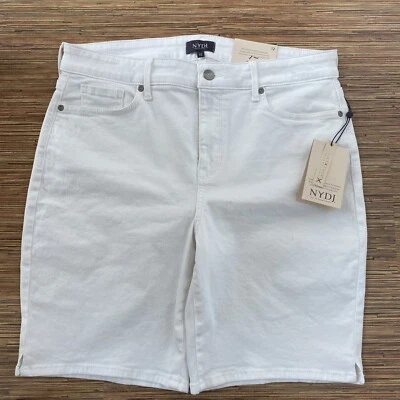 NWT NYDJ Ella Denim Bermuda Shorts Optic White 12 Side Slit Stretch $69 - Image 1 of 4