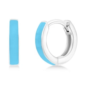 Abrazos/pendientes de aro esmaltado azul claro de plata esterlina chapados en rodio de 11 mm - Imagen 1 de 2