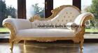 Ornate Chaise Sofa ivory cream damask fabric & GOLD  frame  with crystals
