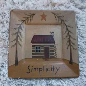 Primitive Decorative Plate Rustic Log Cabin Tray - Picture 1 of 3