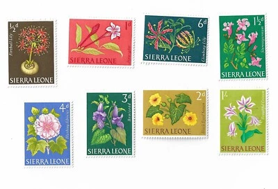 Sierra Leone 1963 Flowers postage stamps x 8 mounted mint + 1 older stamp - Image 1 of 3