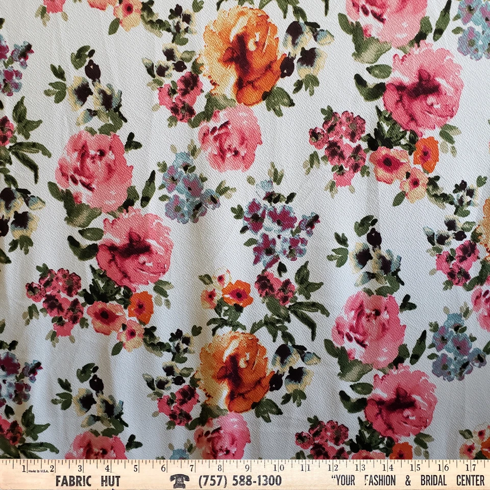 Liverpool Tejido Naranja/Rosa Estampado Floral en Blanco 58" Tela por Yarda Foto 1 de 1