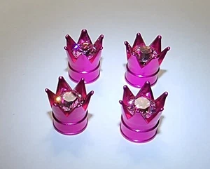 Genuine Crystal Bling Princess Crown Aluminum Tire Valve Stem Cap Cover Hot Pink - Picture 1 of 5
