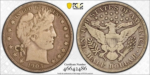 1903-O Barber Half Dollar 50c - PCGS F15 - Original Semi Key Date Cover