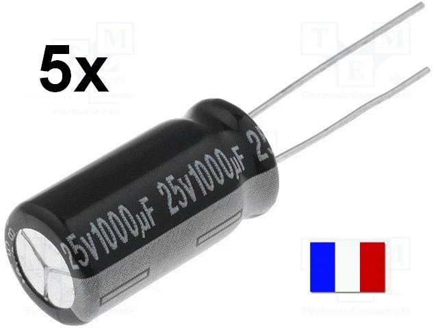 5X CONDENSATEURS CHIMIQUE 1000µF 1000MF 1000uF 25V RADIAL 105° - Photo 1/1