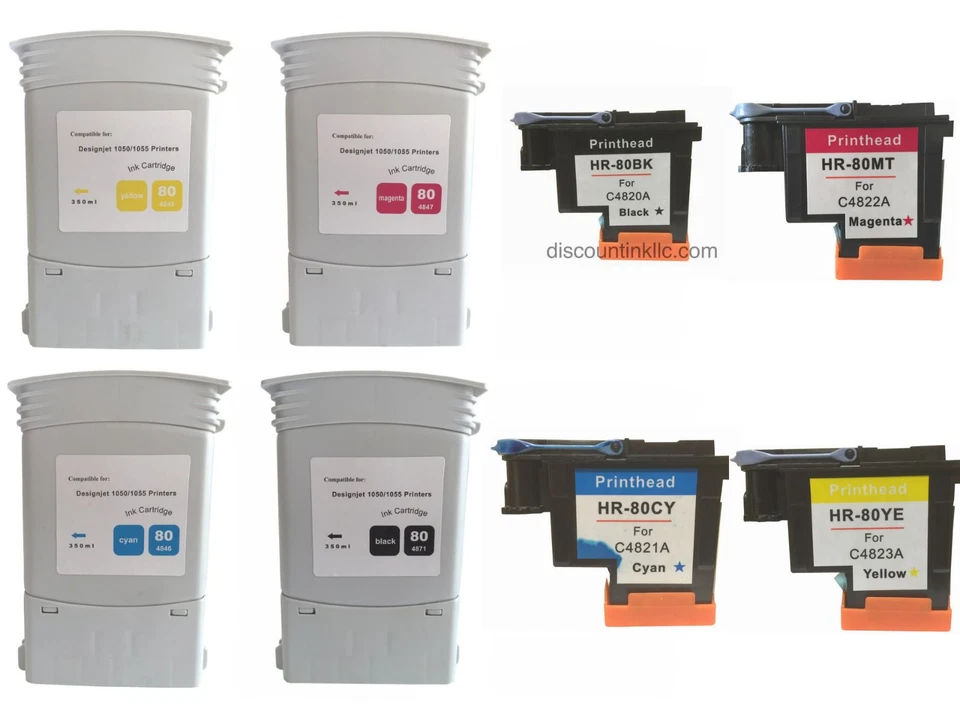 Comp Bundle HP 80 BK/C/M/Y Ink Cartridge and Printhead For Deskjet 1050c 1055cm  - Image 1 of 1